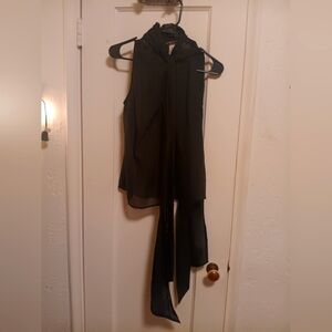 Chic Black Sleeveless Blouse with Scarf Detail